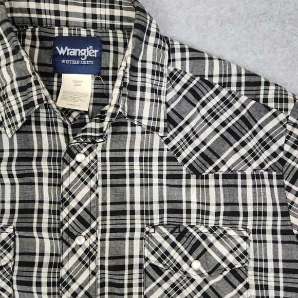 Wrangler Shirt Mens Large Pearl Snap Plaid Button Down Black Long Sleeve - Picture 3 of 8